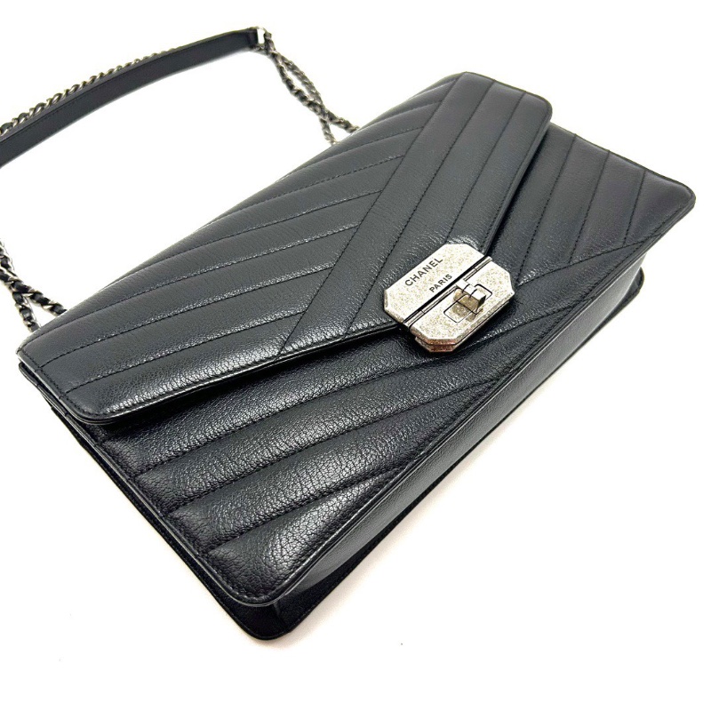 CHANEL黑銀2.55系列肩背斜背郵差包30*17*7 98新配件塵袋保卡-3