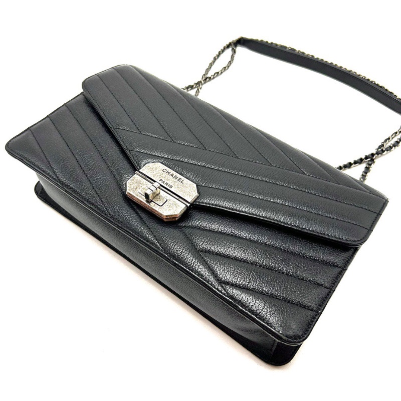 CHANEL黑銀2.55系列肩背斜背郵差包30*17*7 98新配件塵袋保卡-5