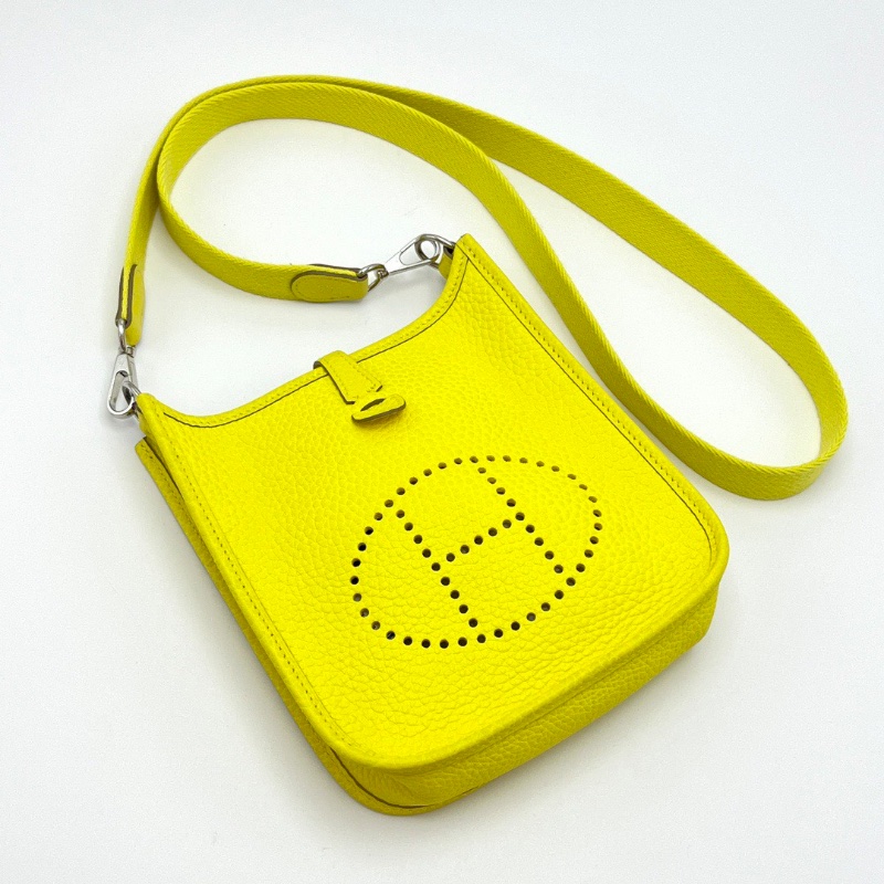 HERMES 檸檬黃銀扣伊芙琳mini肩背斜背包16*18*5 98新配件盒子塵袋-4