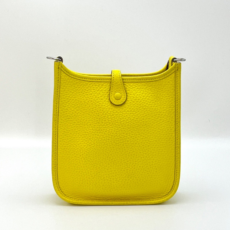 HERMES 檸檬黃銀扣伊芙琳mini肩背斜背包16*18*5 98新配件盒子塵袋-5