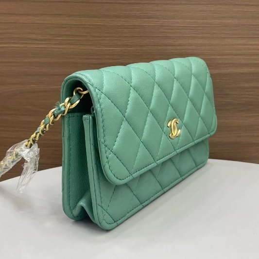 芯片款 香奈兒/Chanel woc翻蓋羊皮金球鏈條包-2