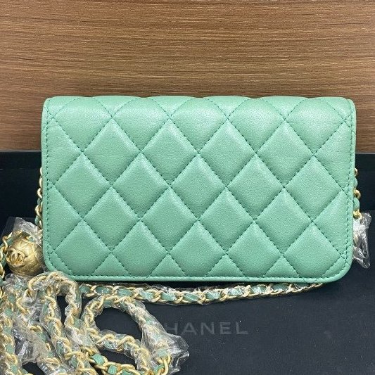 芯片款 香奈兒/Chanel woc翻蓋羊皮金球鏈條包-6