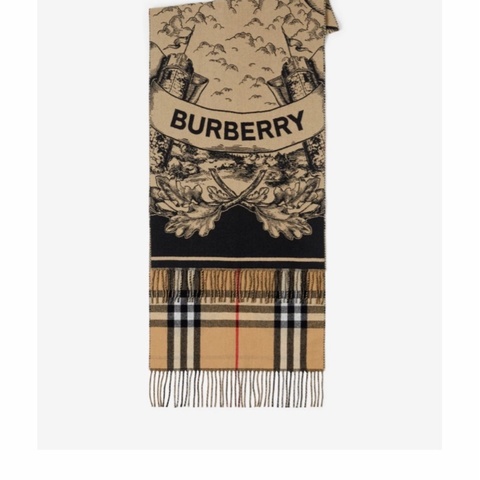Burberry 女士 雙面兩用馬術騎士徽標羊絨圍巾均碼碼210cm*50cm