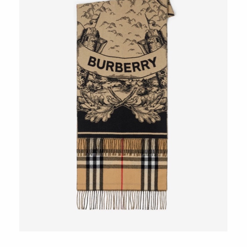 Burberry 女士 雙面兩用馬術騎士徽標羊絨圍巾均碼碼210cm*50cm-0