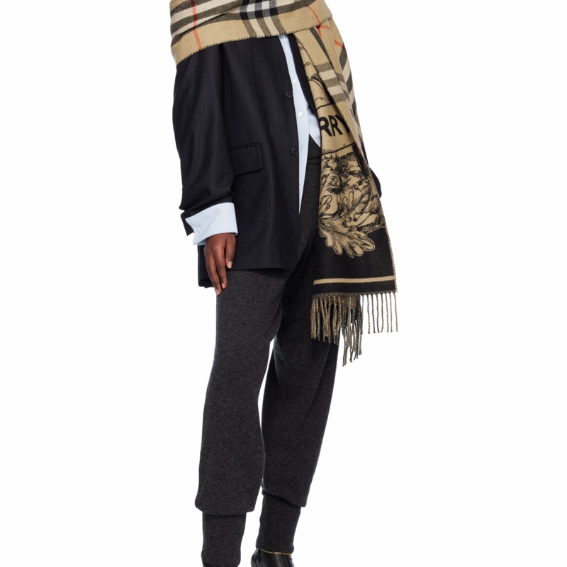 Burberry 女士 雙面兩用馬術騎士徽標羊絨圍巾均碼碼210cm*50cm-4