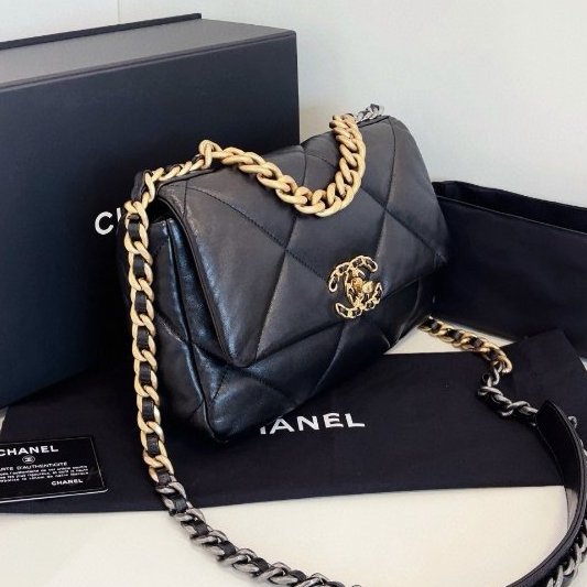 近新品 香奈兒/Chanel 黑金大菱格19bag枕頭包小號鏈條包-2