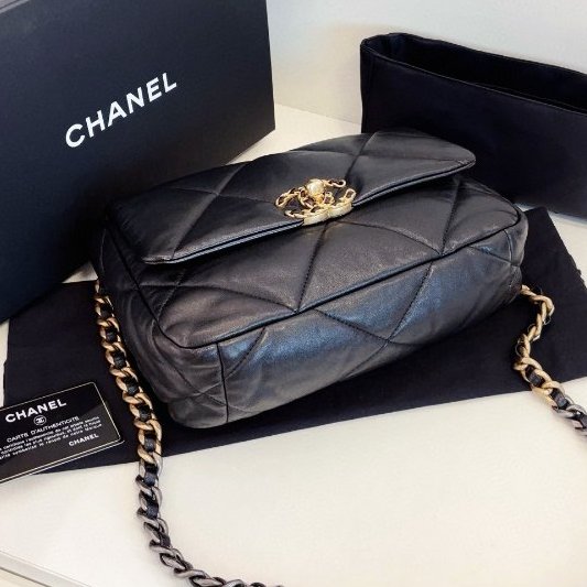 近新品 香奈兒/Chanel 黑金大菱格19bag枕頭包小號鏈條包-4
