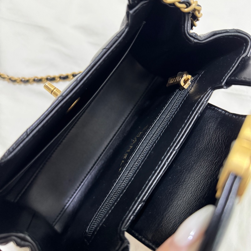 急！可議價Chanel 黑復刻小牛皮菱格紋 Kelly Mini 霧金釦手提斜背鍊包 AS4416-5