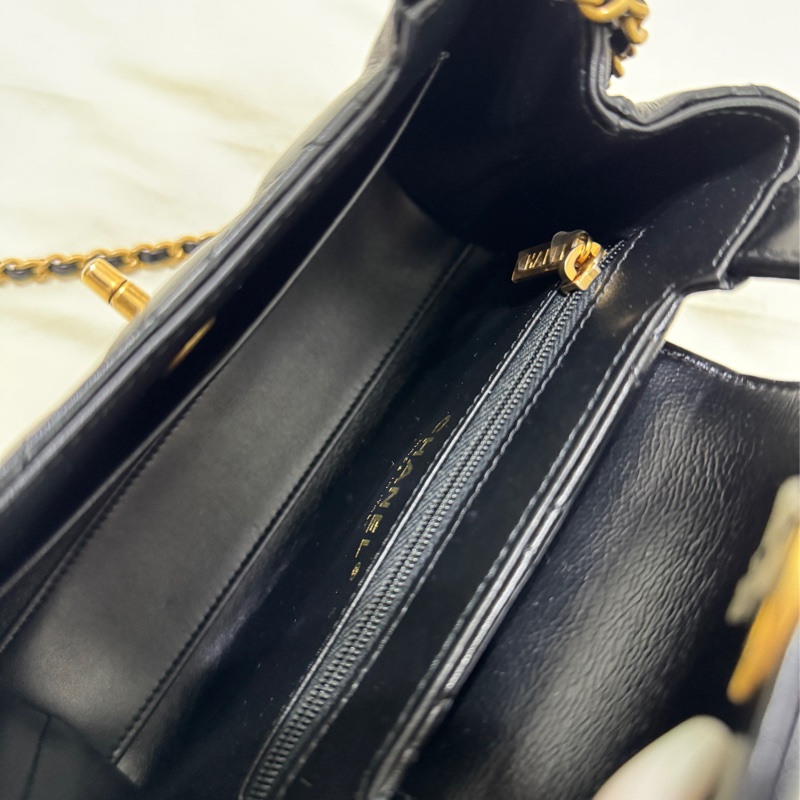 急！可議價Chanel 黑復刻小牛皮菱格紋 Kelly Mini 霧金釦手提斜背鍊包 AS4416-6