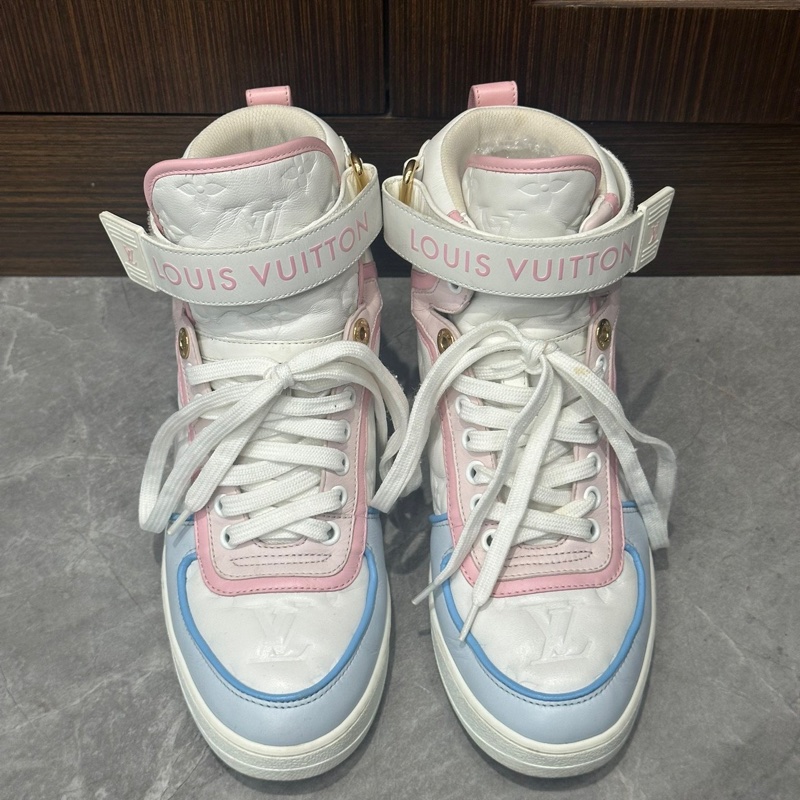 lv路易威登 boombox 白粉藍冰淇淋高幫鞋女時尚板鞋 36碼 馬卡龍配色超級美-0