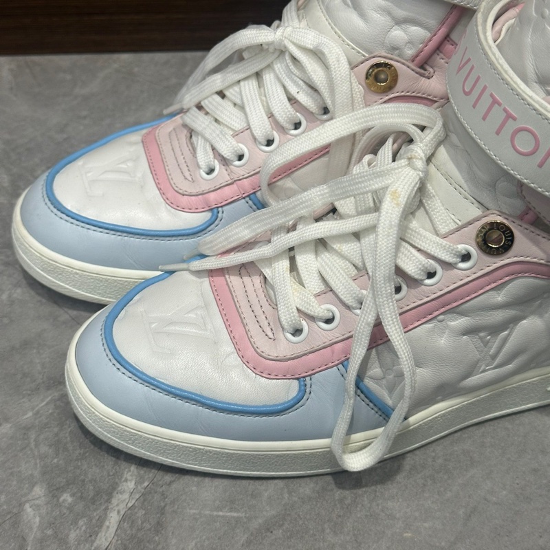 lv路易威登 boombox 白粉藍冰淇淋高幫鞋女時尚板鞋 36碼 馬卡龍配色超級美-3