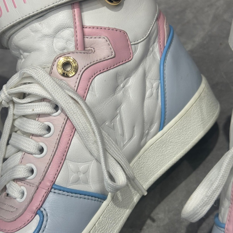 lv路易威登 boombox 白粉藍冰淇淋高幫鞋女時尚板鞋 36碼 馬卡龍配色超級美-4