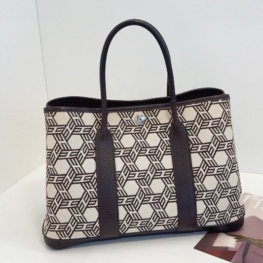 Hermes愛馬仕 稀有絶版多邊幾何格紋GardenParty 帆佈拼皮花園包-0