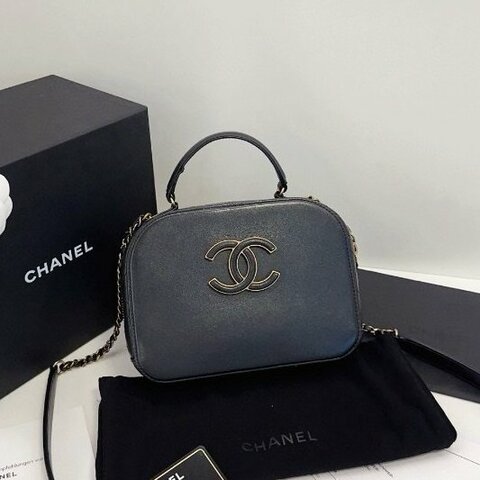 香奈兒/Chanel 黑金牛皮複古大雙C小蘋果盒子相機包 自帶手提