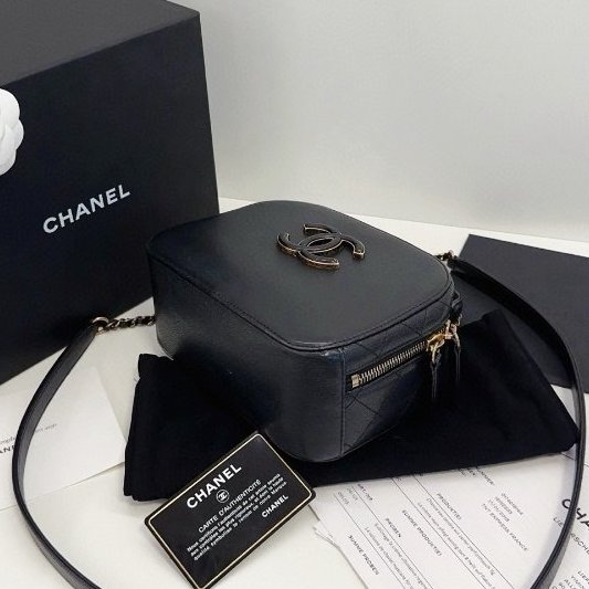 香奈兒/Chanel 黑金牛皮複古大雙C小蘋果盒子相機包 自帶手提-4