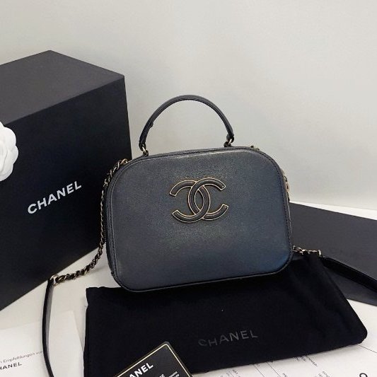 香奈兒/Chanel 黑金牛皮複古大雙C小蘋果盒子相機包 自帶手提-5