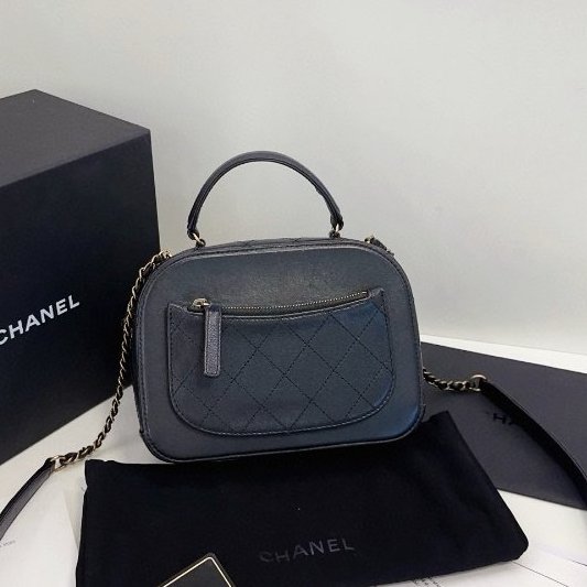 香奈兒/Chanel 黑金牛皮複古大雙C小蘋果盒子相機包 自帶手提-6