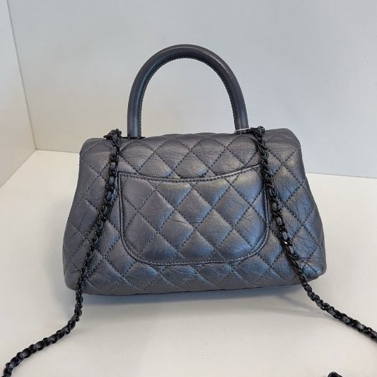 近新品 香奈兒/Chanel Coco Handle銀灰色小號 菱格紋+雙C扣設計 可手提肩背斜背-1