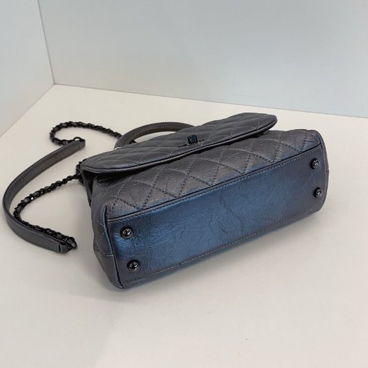 近新品 香奈兒/Chanel Coco Handle銀灰色小號 菱格紋+雙C扣設計 可手提肩背斜背-4