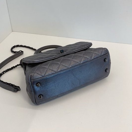 近新品 香奈兒/Chanel Coco Handle銀灰色小號 菱格紋+雙C扣設計 可手提肩背斜背-7