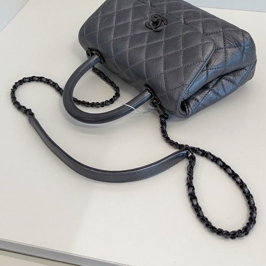近新品 香奈兒/Chanel Coco Handle銀灰色小號 菱格紋+雙C扣設計 可手提肩背斜背-10