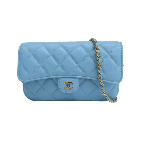 藍色 荔枝紋 牛皮 鏈條 手機包 肩背包【CHANEL 香奈兒】 AP2096