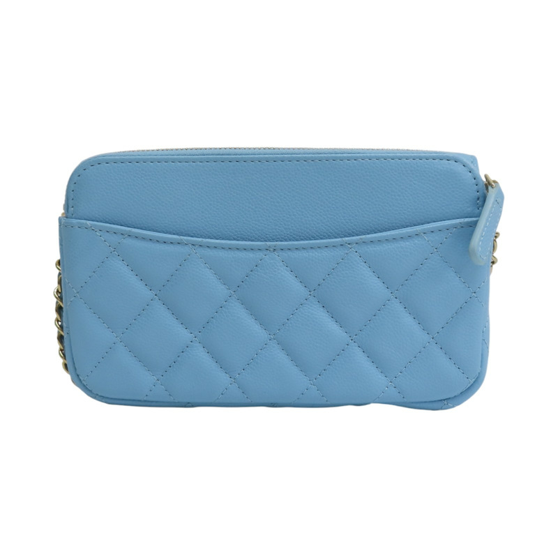 藍色 荔枝紋 牛皮 鏈條 手機包 肩背包【CHANEL 香奈兒】 AP2096-1