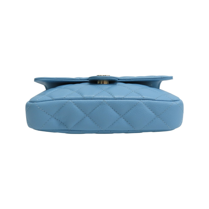 藍色 荔枝紋 牛皮 鏈條 手機包 肩背包【CHANEL 香奈兒】 AP2096-3