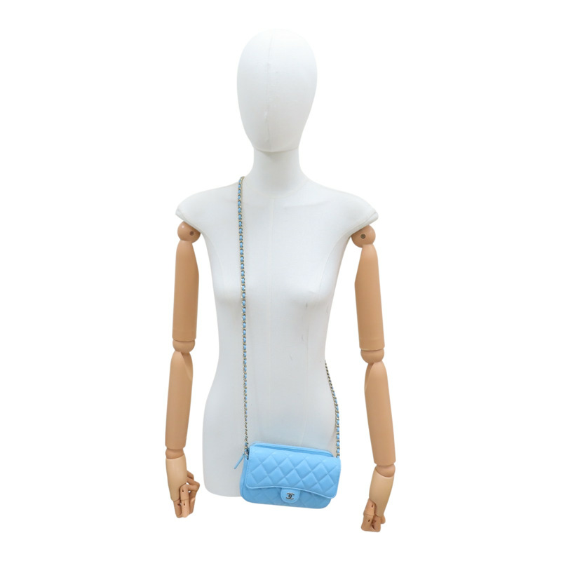 藍色 荔枝紋 牛皮 鏈條 手機包 肩背包【CHANEL 香奈兒】 AP2096-14