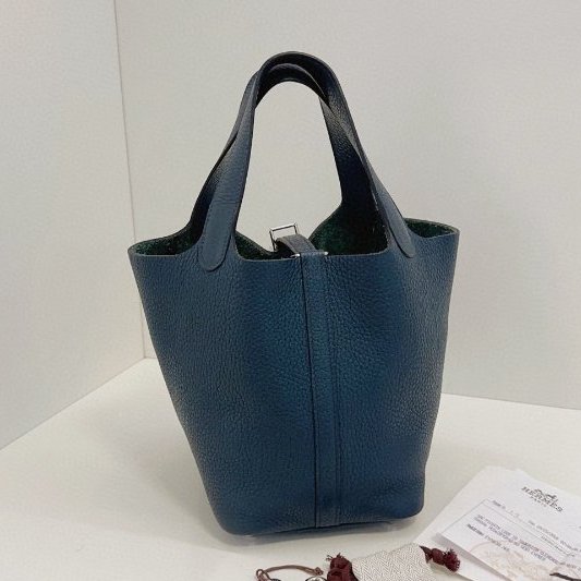 Hermes愛馬仕 鬆柏綠銀扣菜籃子18 手提包-1