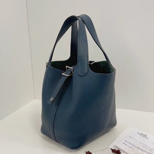 Hermes愛馬仕 鬆柏綠銀扣菜籃子18 手提包-2