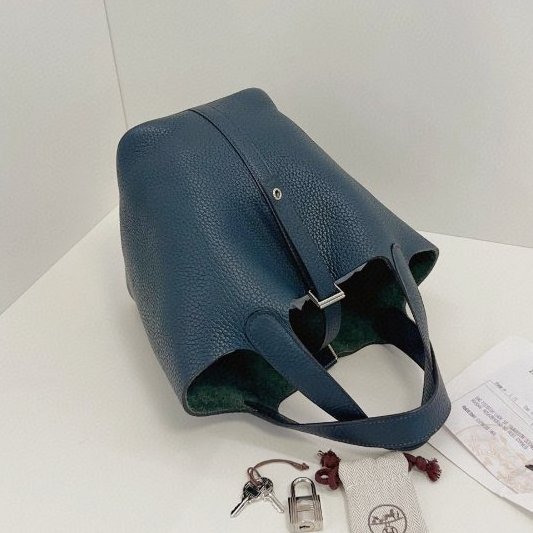 Hermes愛馬仕 鬆柏綠銀扣菜籃子18 手提包-3