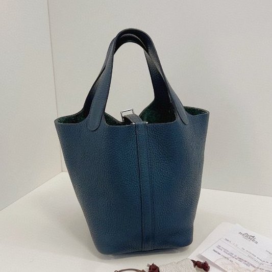 Hermes愛馬仕 鬆柏綠銀扣菜籃子18 手提包-6