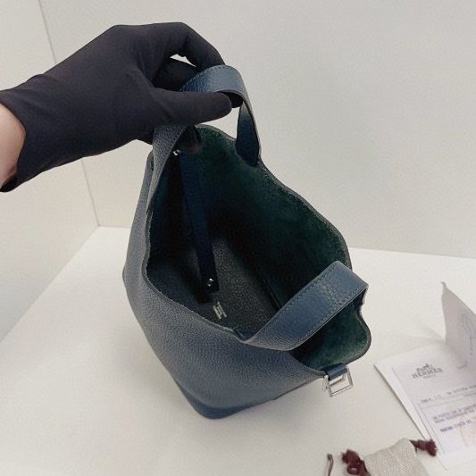 Hermes愛馬仕 鬆柏綠銀扣菜籃子18 手提包-8