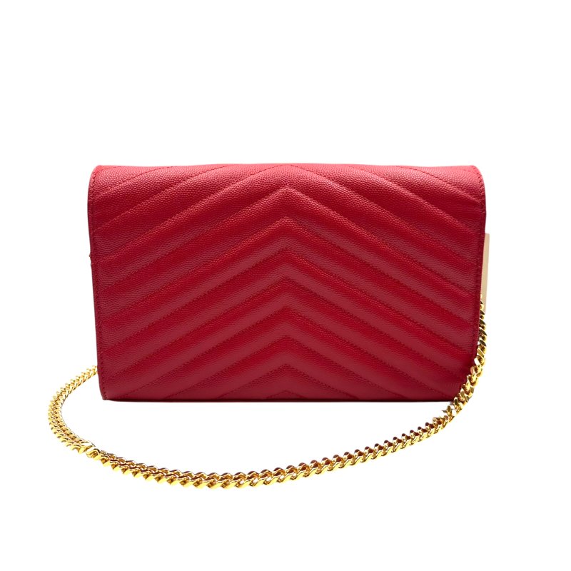 【美收精品】YSL  紅色魚子醬金釦Woc 鍊子錢包鍊包晚宴包 C-193【隔月月中將轉賣至日本 上架期限30天】-1