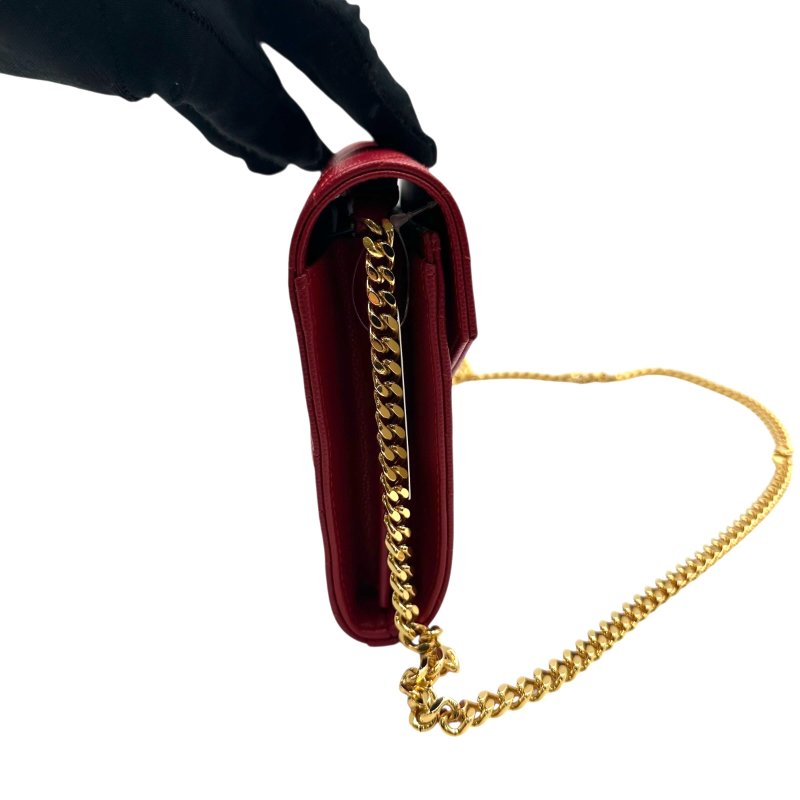 【美收精品】YSL  紅色魚子醬金釦Woc 鍊子錢包鍊包晚宴包 C-193【隔月月中將轉賣至日本 上架期限30天】-2