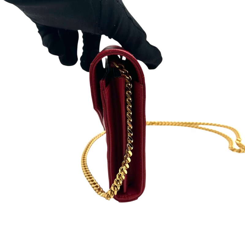 【美收精品】YSL  紅色魚子醬金釦Woc 鍊子錢包鍊包晚宴包 C-193【隔月月中將轉賣至日本 上架期限30天】-3