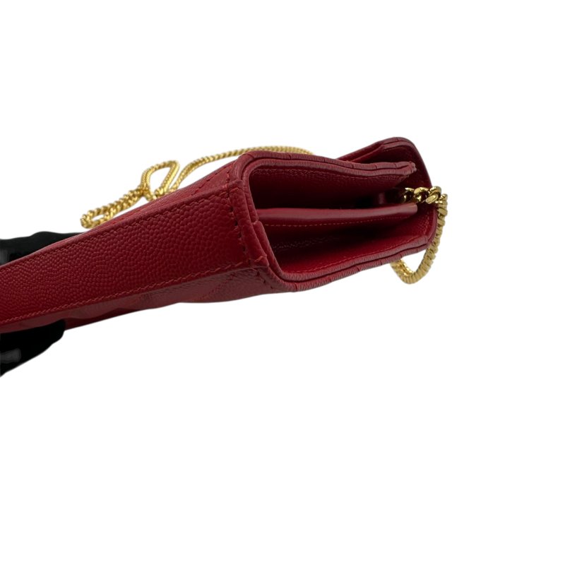 【美收精品】YSL  紅色魚子醬金釦Woc 鍊子錢包鍊包晚宴包 C-193【隔月月中將轉賣至日本 上架期限30天】-5