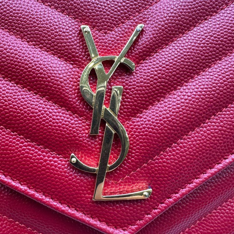 【美收精品】YSL  紅色魚子醬金釦Woc 鍊子錢包鍊包晚宴包 C-193【隔月月中將轉賣至日本 上架期限30天】-7