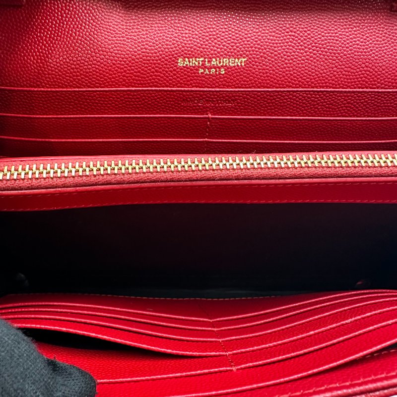 【美收精品】YSL  紅色魚子醬金釦Woc 鍊子錢包鍊包晚宴包 C-193【隔月月中將轉賣至日本 上架期限30天】-11