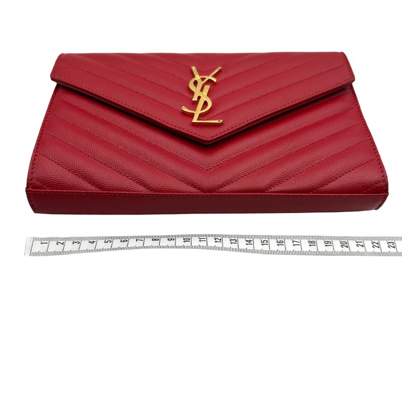 【美收精品】YSL  紅色魚子醬金釦Woc 鍊子錢包鍊包晚宴包 C-193【隔月月中將轉賣至日本 上架期限30天】-17