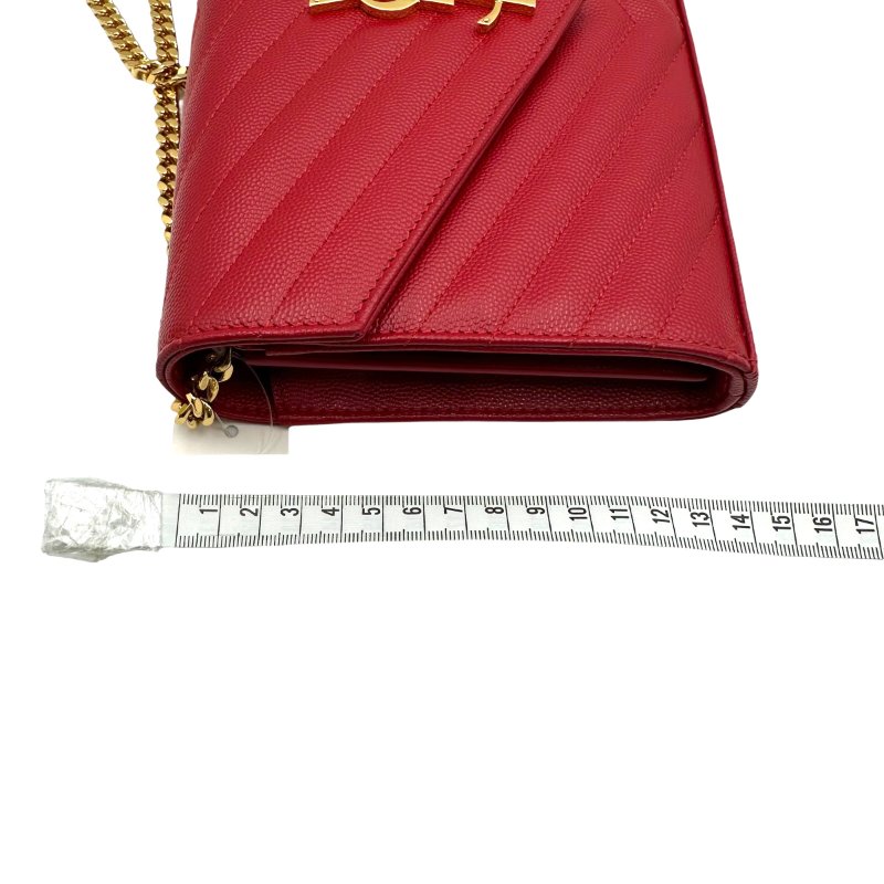 【美收精品】YSL  紅色魚子醬金釦Woc 鍊子錢包鍊包晚宴包 C-193【隔月月中將轉賣至日本 上架期限30天】-18