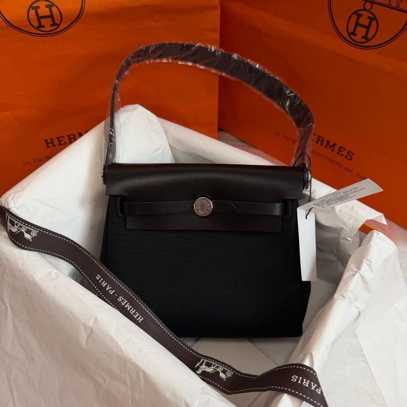 全新品 Hermes愛馬仕 mini herbag黑銀 手提肩背包-0