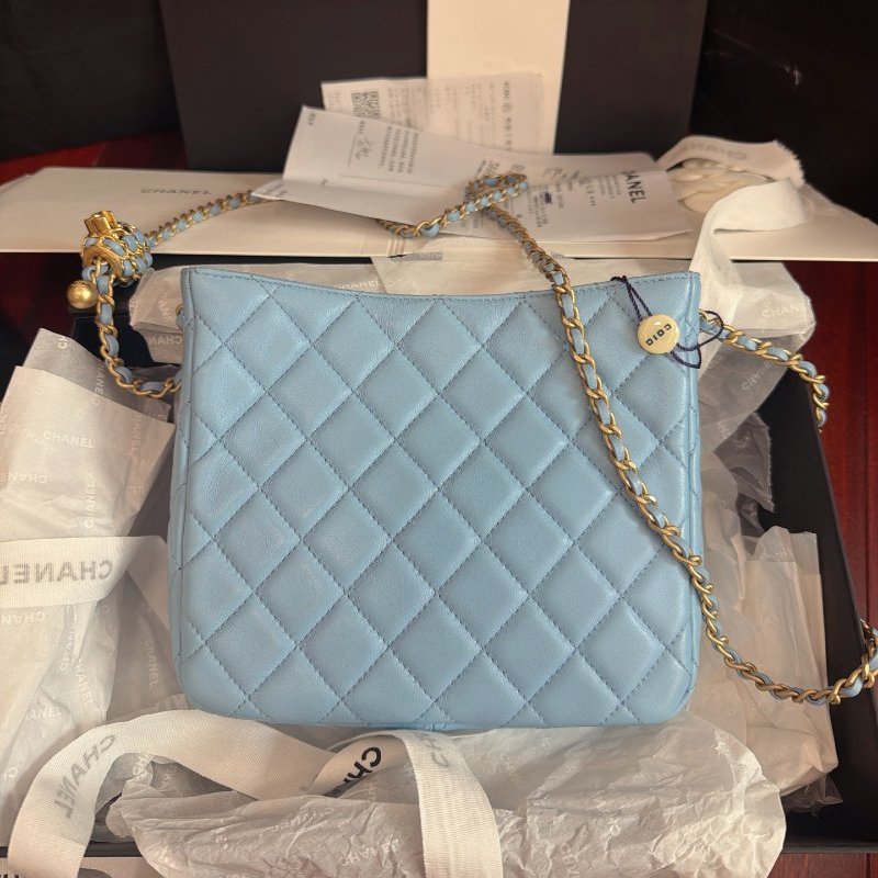 全新保存品 香奈兒/Chanel 新款藍色hobo bag 皮穿核桃調節鏈條包-1