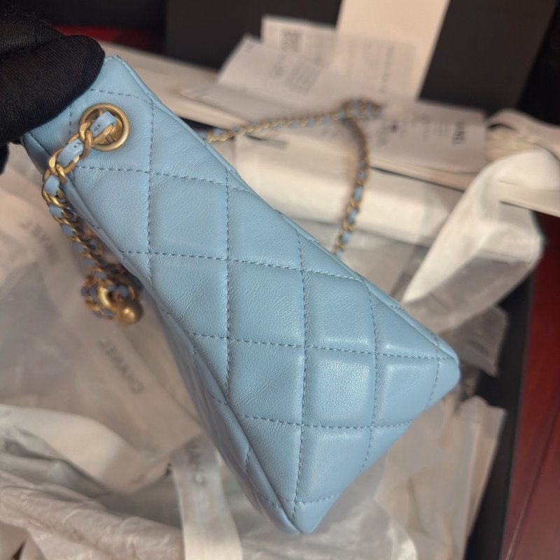 全新保存品 香奈兒/Chanel 新款藍色hobo bag 皮穿核桃調節鏈條包-3