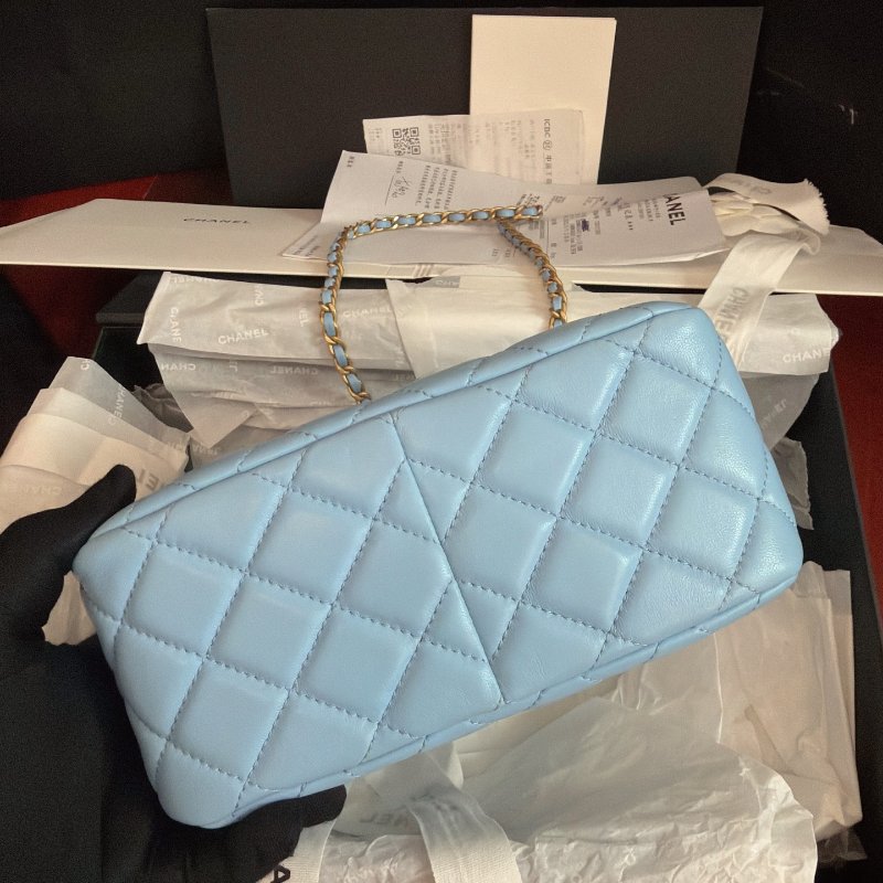 全新保存品 香奈兒/Chanel 新款藍色hobo bag 皮穿核桃調節鏈條包-7