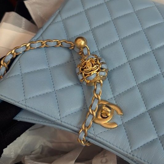 全新保存品 香奈兒/Chanel 新款藍色hobo bag 皮穿核桃調節鏈條包-8