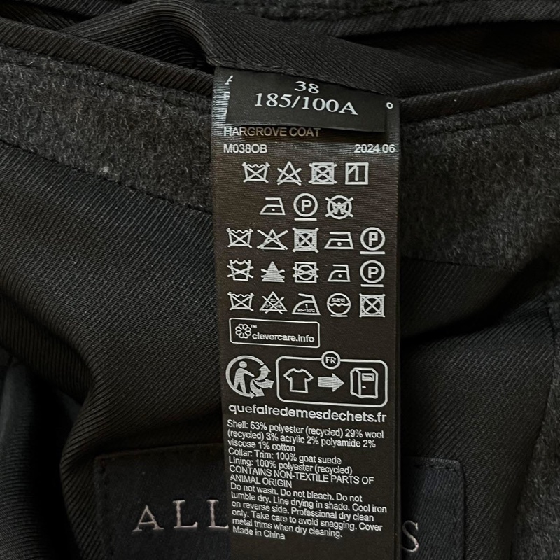 ALLSAINTS HARGROVE男款灰色羊毛大衣38-13