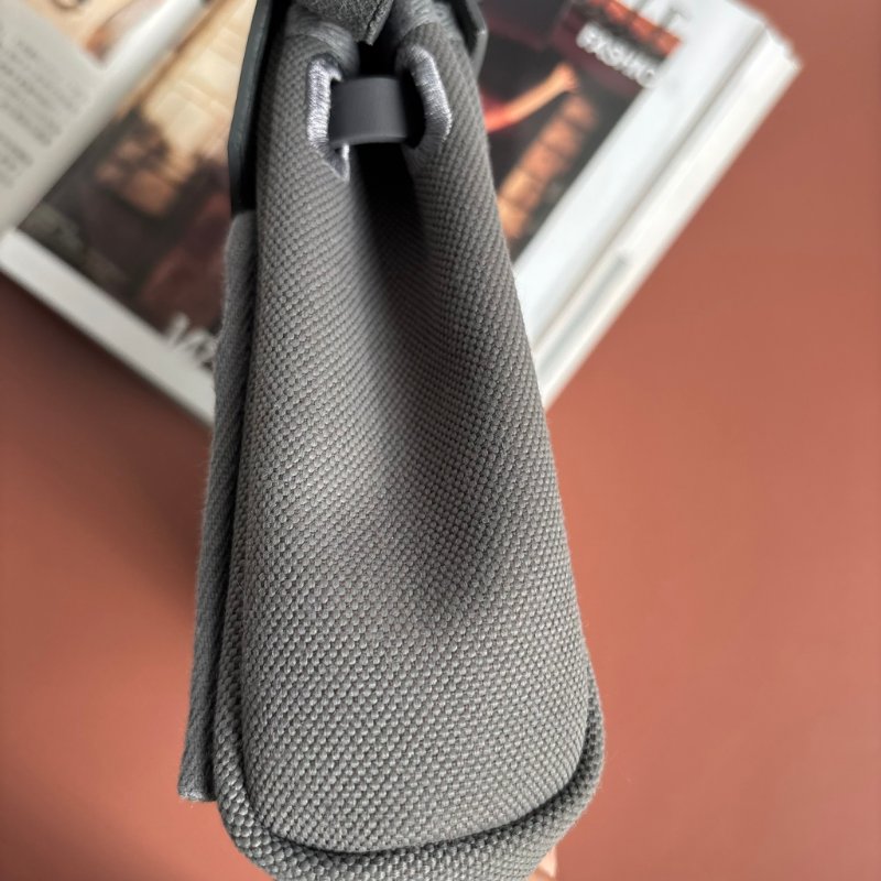 ::HERMES:: 愛馬仕 W刻MINI HERBAG 石板灰皮革 帆布銀釦斜背包-3