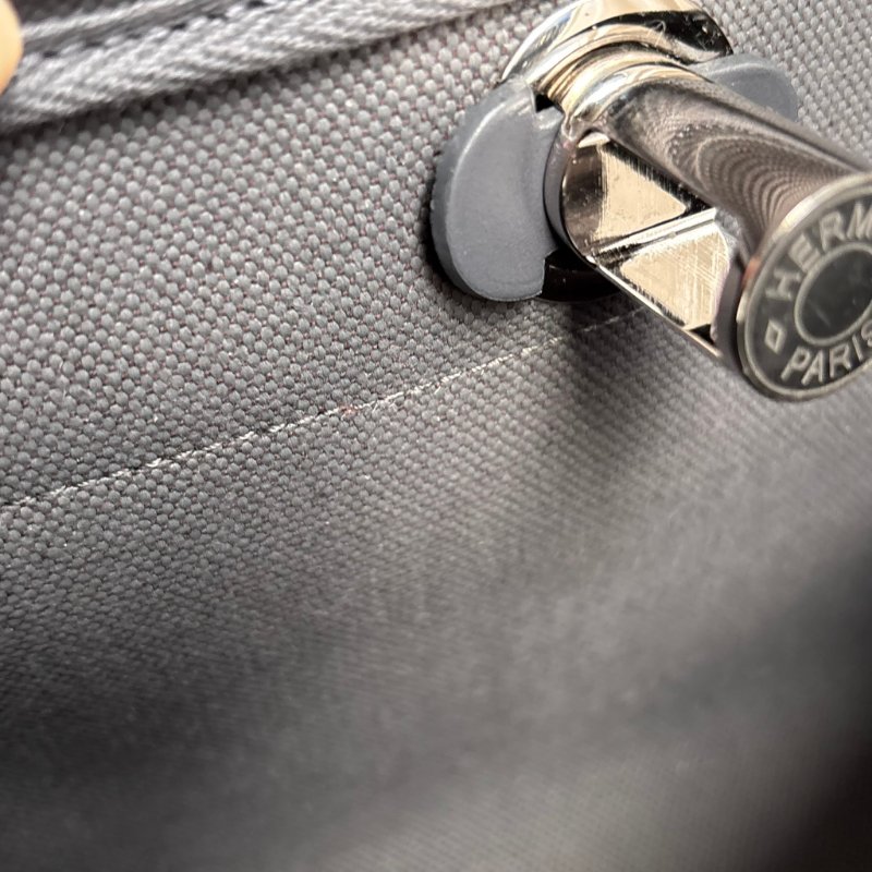 ::HERMES:: 愛馬仕 W刻MINI HERBAG 石板灰皮革 帆布銀釦斜背包-6